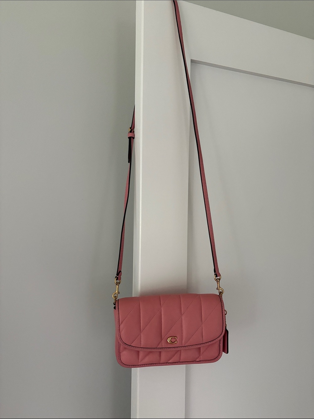 Coach Quilted Pink Leather Crossbody Wallet Bag